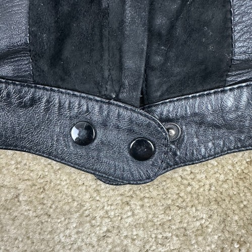 Vintage Leather & Suede mens Jacket Size 42 Medium Black 80s snap - Picture 6 of 18