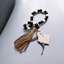 Halloween Wood Bead Garland Black White Wooden Beads String With Tassels