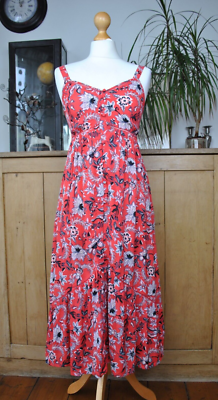 New EX Superdry Floral Red Empire Waist Summer Sleeveless Midi Dress Size 8  | eBay