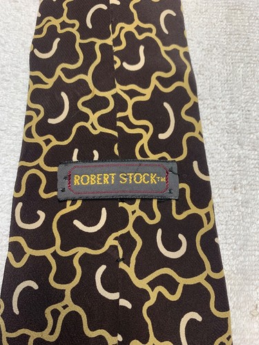 ROBERT STOCK MENS TIE BROWN WITH YELLOW AND WHITE 4 X 56 - Picture 4 of 4