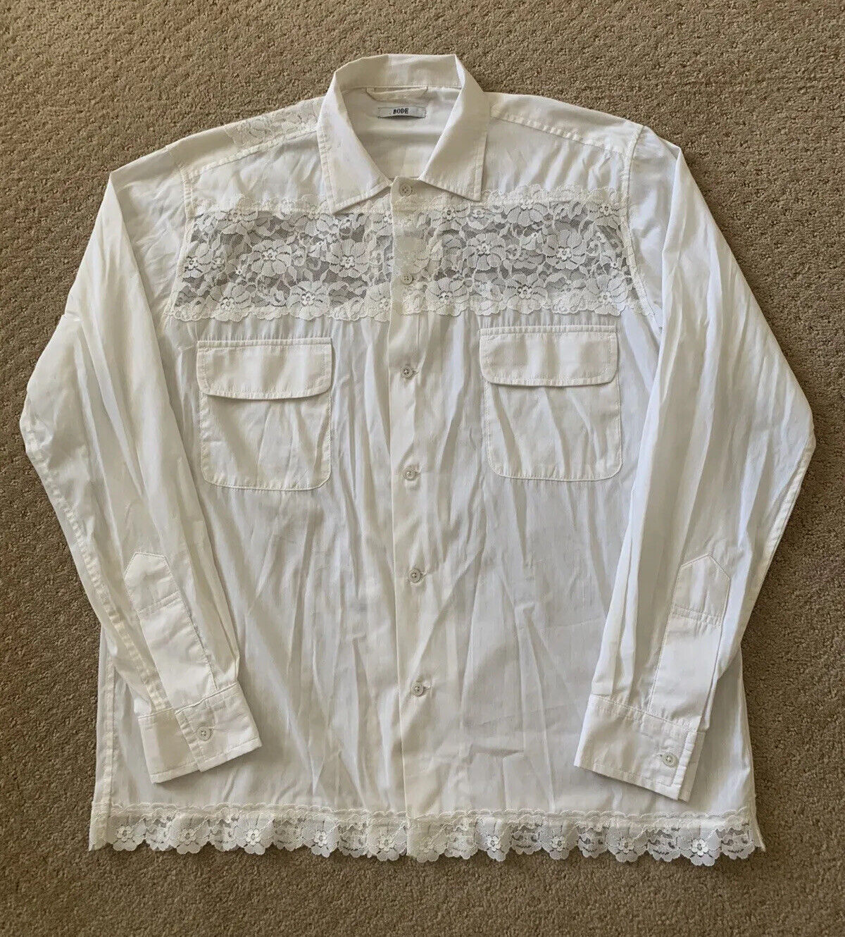 Bode Antique Lace One Of A Kind Button Up Shirt Off White Small Medium
