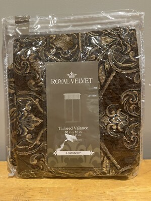Royal Velvet Lombardy Russet Brown Gold Tailored Valance Rod-Pocket, 50''x16 