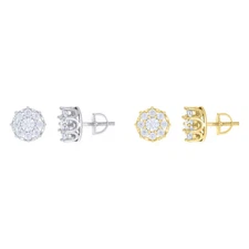 925 Sterling Silver Moissanite Unisex Cluster 10.5mm Flower Stud Earrings 2 Ct.