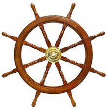 Vintage Sammlerst&uuml;ck Messing Wandboot 36 Zoll Rad Holz Schiff Lenkung