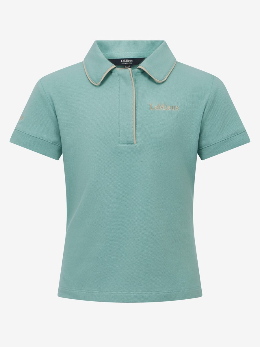 LeMieux Young Rider Polo Shirt Aqua 1/4 Neck Zip, Quick Dry