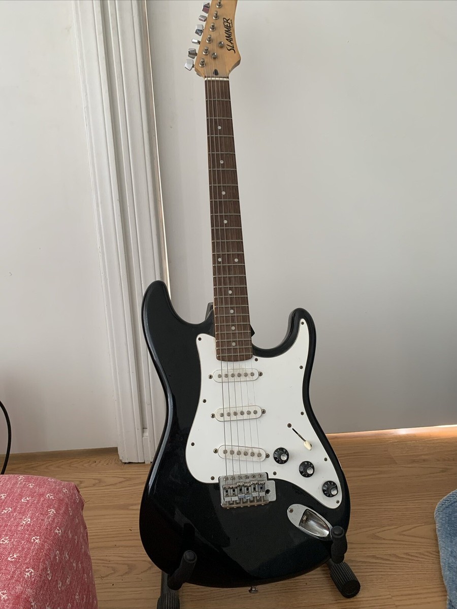 Hamer Slammer Electric Guitar Black White, With Amplifier, Backup