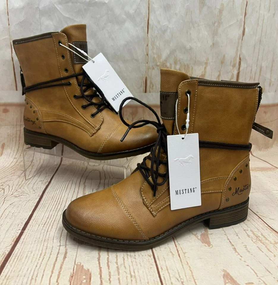 MUSTANG Lace Up Synthetic (Faux Leather) Women's Boot, Size UK 4 EU 37 Tan Brown - Image 3 of 4