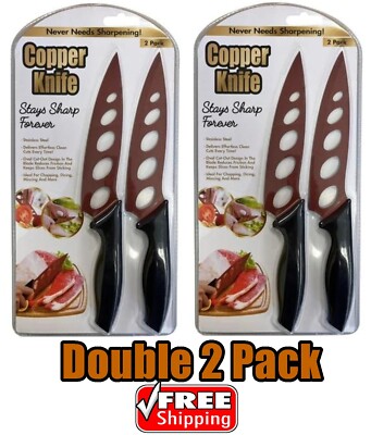 Copper Knife - DOUBLE 2 pack (4 knives total), Stainless Steel w/Copper Coating