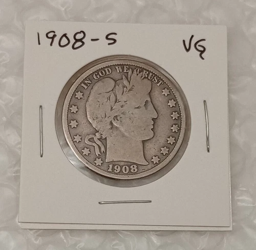 USA 50C~ Fifty Cents ~ 1/2 Dollar, Barber Half Dollar 1908-S~ *VG