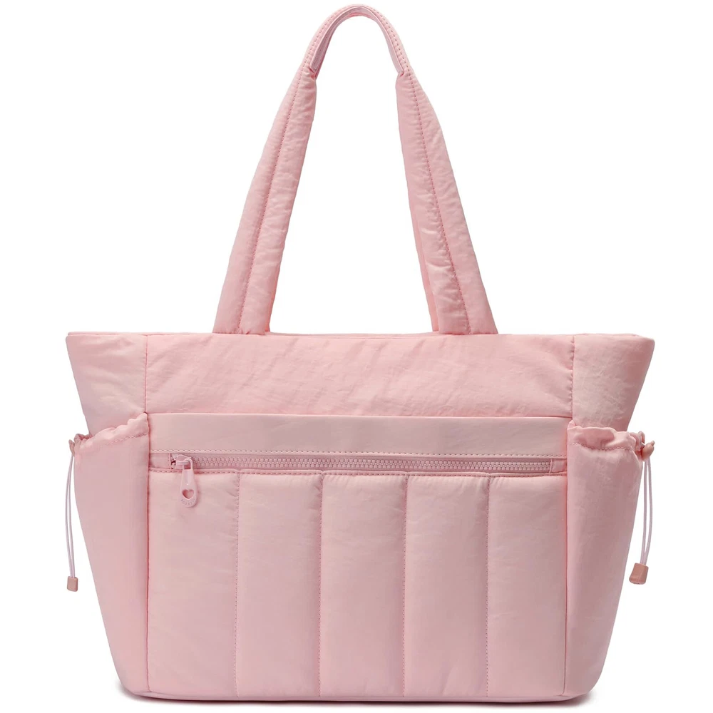 Lightweight Puffer Tote Bag for Women with Multiple Compartments - Quilted Design