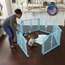 Corralito De 6 Panel Cerca Para Bebe Ni a Azul Casa Interior y Exterior Plastico