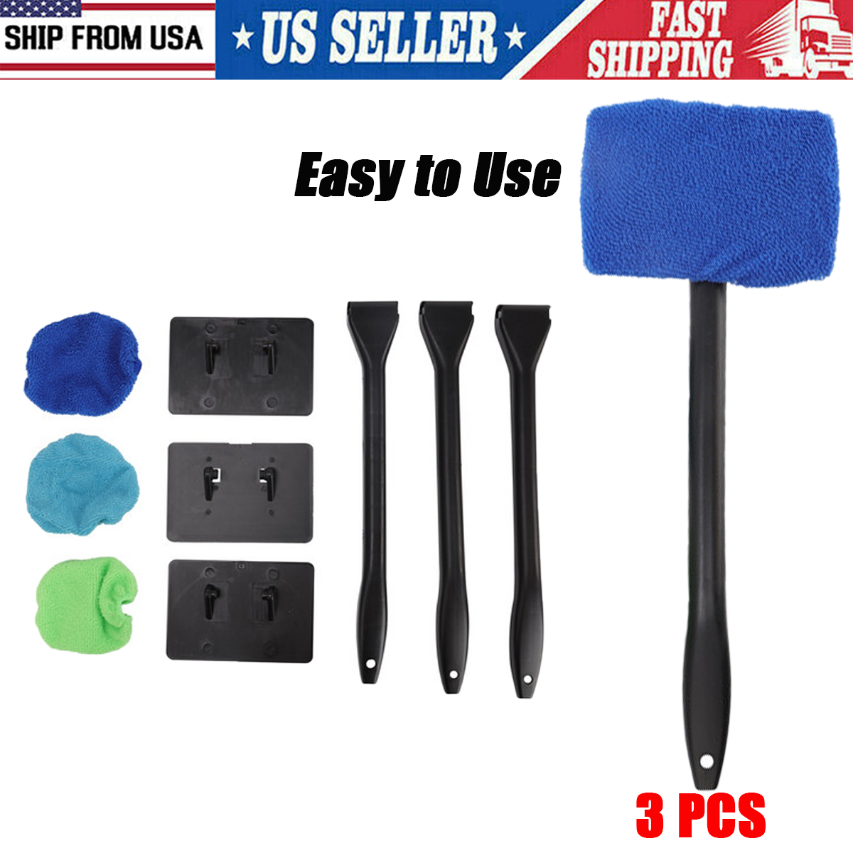 3 Pcs Window Windshield Cleaning Tool Car Wiper Cleaner Glass Brush Easy to Use