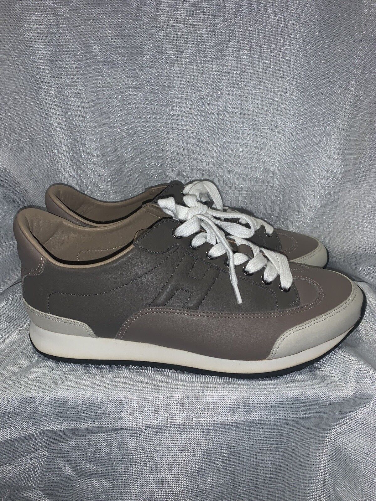 actie Darts Besparing $1025 HERMES H Logo Gray Etain Leather Sneakers Trainers Flats 40 9 - 9.5  US | eBay