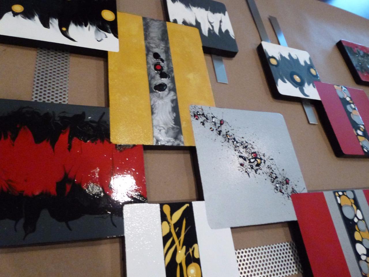 NEW Custom Abstract Art Designer Square Wall Sculpture, Wood, Metal Art