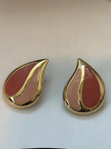 VTG NAPIER 1 3/4”  PINK ENAMEL PIERCED EARRINGS-COSTUME JEWELRY