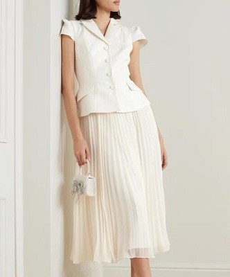 self portrait white pleated dress White Crepe Tailored Maxi Dress self-portrait-US