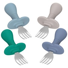 4 PCS Toddler Forks Baby SelfFeeding Utensils Soft Silicone 18/8 Stainless