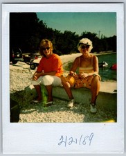 Vtg Polaroid Snapshot Photo Women Sitting Beach Shore Jet Ski Boat 2 21