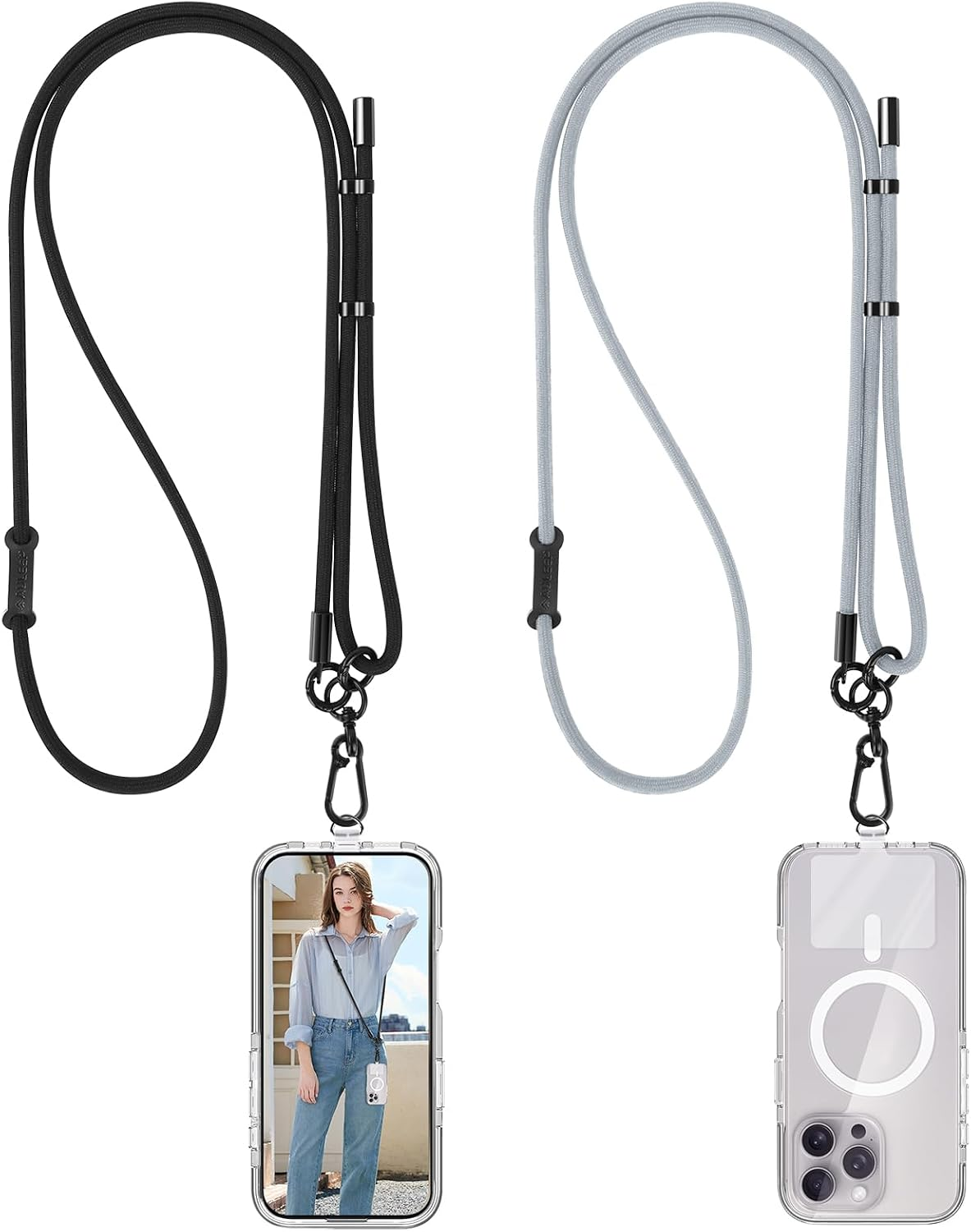 AULEEP 2 Pcs Phone Lanyard Crossbody (Black & Gray) - anti Theft Phone Strap 6Mm