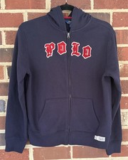 Polo Ralph Lauren Hoodie Boys 14-16 Navy Blue Full Zip Fleece POLO 67 Graphic