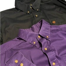 ARIAT Men's Long Sleeve Shirt L 100% Cotton Black & Orange Purple Faded Lot of 2