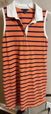 ❤️Tommy Hilfiger Women's Medium orange blue Striped Slim Fit Shirt Dress Short