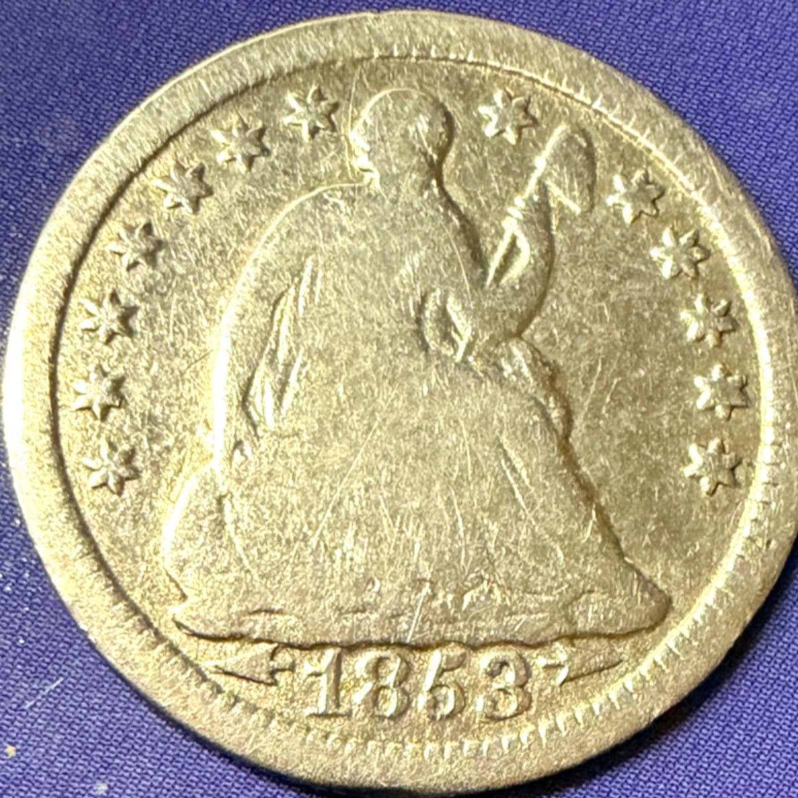 1853 Seated Liberty Half Dime Arrows at Date H10c Fine 90% Silver US Coin