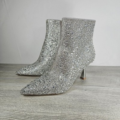 Steve Madden Women's Flashee Glass Rhinestones Ankle Boot Pointed Toe Size 8M 