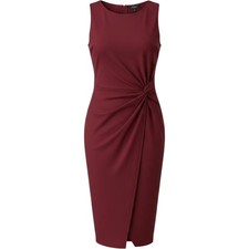 GUESS Sheath Dress Sz L Burgundy Sleeveless Side Knot Draped Professional Office