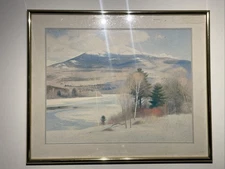American Artist William Schimmel 1906-1986 Watercolor Snowscape 