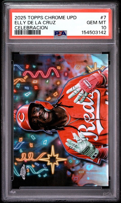 2025 TOPPS CHROME UPDATE CELEBRACION #7 ELLY DE LA CRUZ PSA 10