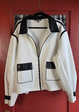 Kate & Mallory Women's White Jacket Long Sleeve Black Faux Leather Trim Size 2X