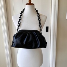 Badgley Mischka vegan leather wrapped frame cloth with thick chain-link stra