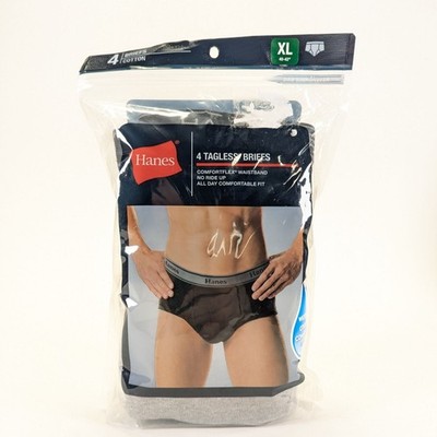 Hanes Mens XL Tagless Briefs 4-Pack Cotton Comfort Waistband Gray