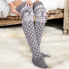 Women Knit Thigh-High Over the Knee Socks Winter Long Stockings Warm Xmas UK