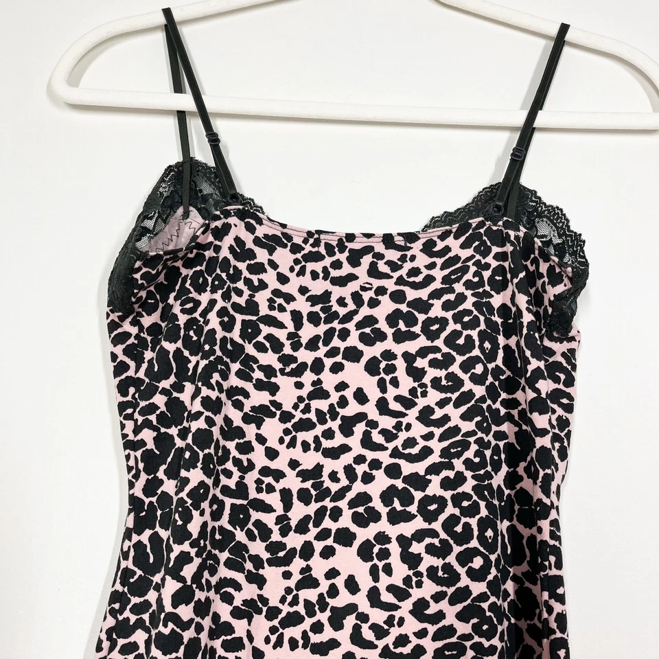 Bozzolo Cotton Cheetah Laced Camisole Slipdress Sz L Pink Black Coquette Stretch - Image 4 of 4