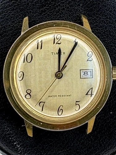 Vintage Timex Mechanical Date Watch Gold Tone – New Crystal – Parts / Repair
