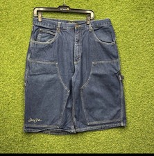 Sean John Men s Medium Wash Blue Denim Shorts 5-Pocket Zip Logo 13" Inseam