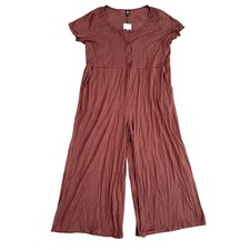 Women's Plus Short Sleeve Lightweight Cropped Jumpsuit in Brown, Size 1XL