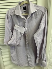 Hugo Boss Men's Blue Button-Down Dress Shirt Size 17 Of Italian Fabric