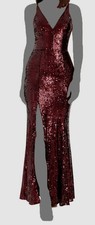 Dress The Population Women's Red Iris Sequin Side-Slit Gown Dress Size M