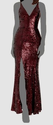 Dress The Population Women's Red Iris Sequin Side-Slit Gown Dress Size M
