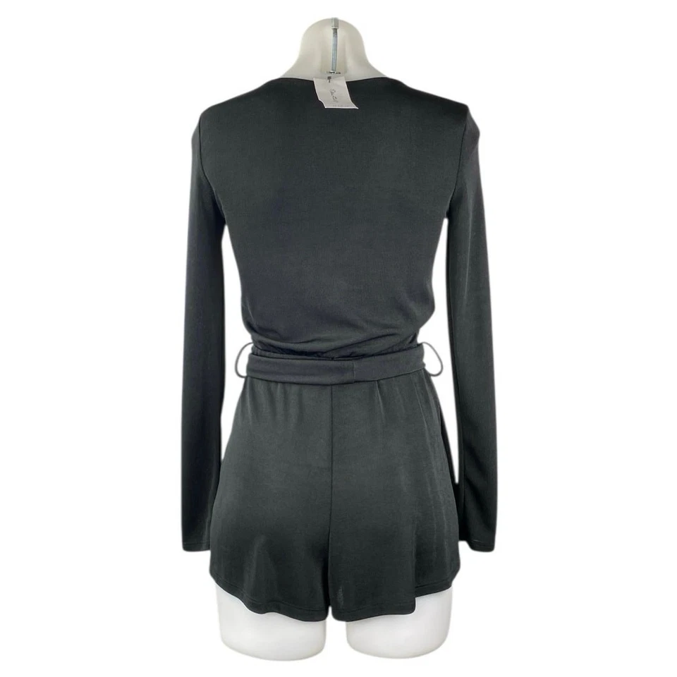 NUEVO Mono mameluco Miss Selfridge negro manga larga cuello en V corbata cintura envolvente talla 2 Foto 2 de 4