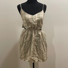 American Eagle Linen Blend Striped Cut-Out Tie Back Mini Dress Sage Green Mens M