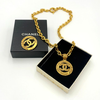 Auth Chanel Coco Mark GP 94A 118.45g Necklace/28 9.68g Brooch Set2 SK070005