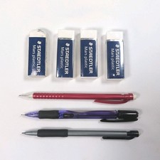 Set Of 4 STAEDTLER Mars Plastic Premium Quality Vinyl Eraser And 3 Pencils