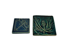 2 Pewabic Pottery Green Square Tiles 1996 Pin...