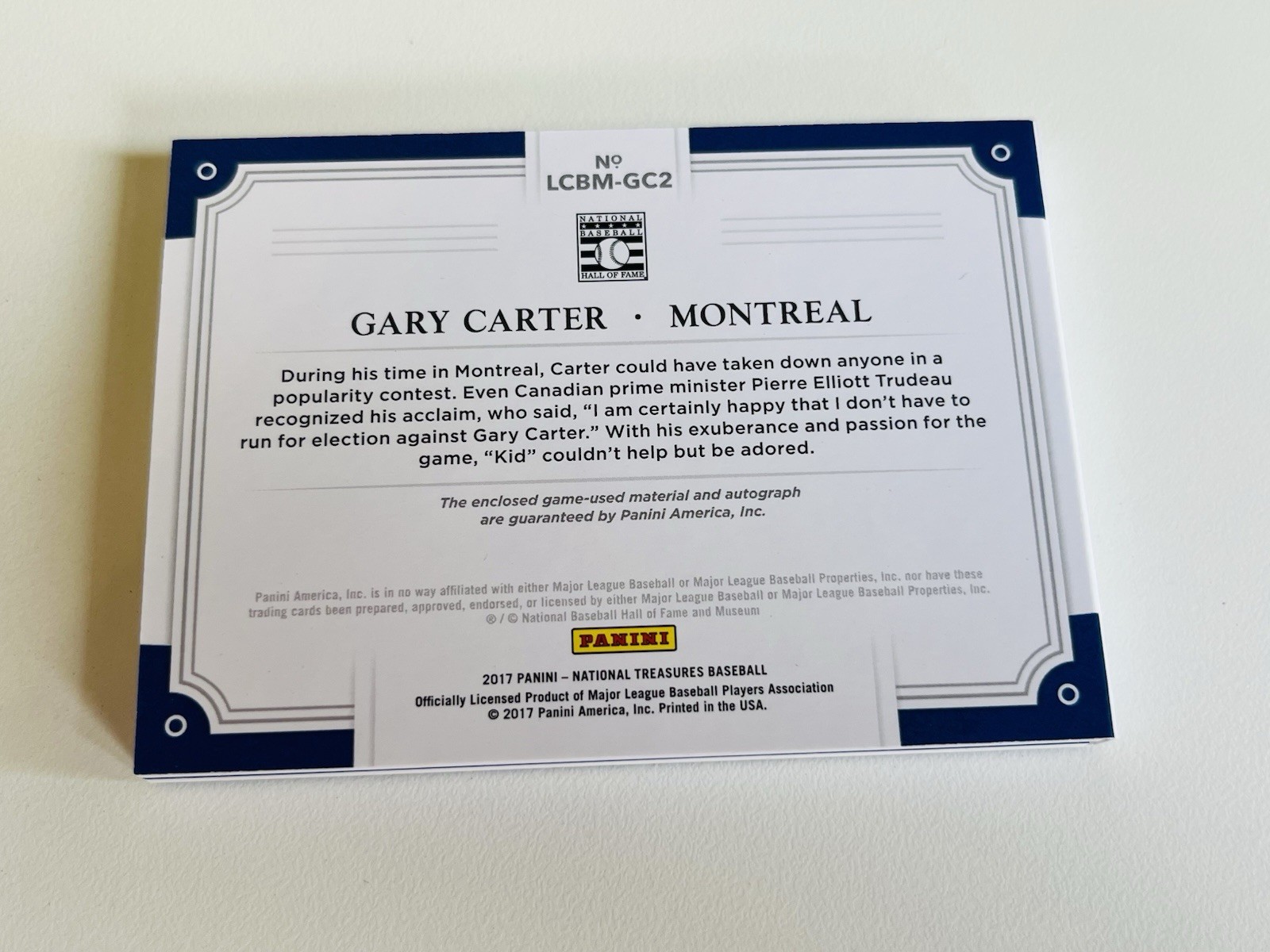 2017 Nat’l Treasures Gary Carter Cut Auto Booklet Quad Relic Game Used / 25 view 3