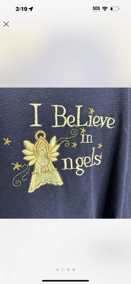 Camiseta térmica vintage años 80 I Believe In Angels azul marino tejido waffle casa de campo para mujer L Foto 2 de 4