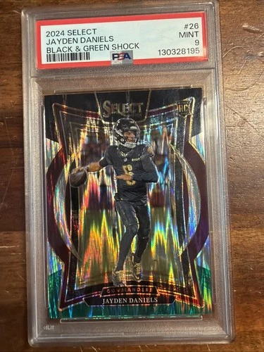 3331 Jayden Daniels 2024 Panini Select #26 Black and Green Prizm Shock RC PSA 9